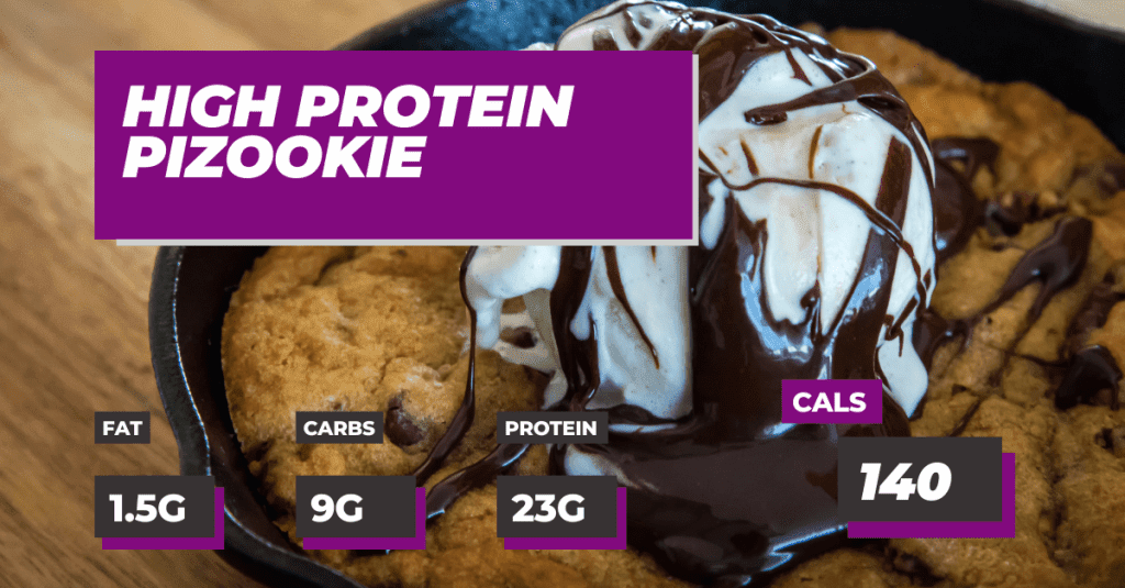 High Protein Pizookie, 23g Protein, 1.5 Fat and 9g Carbs.  140 Calories Per Serving