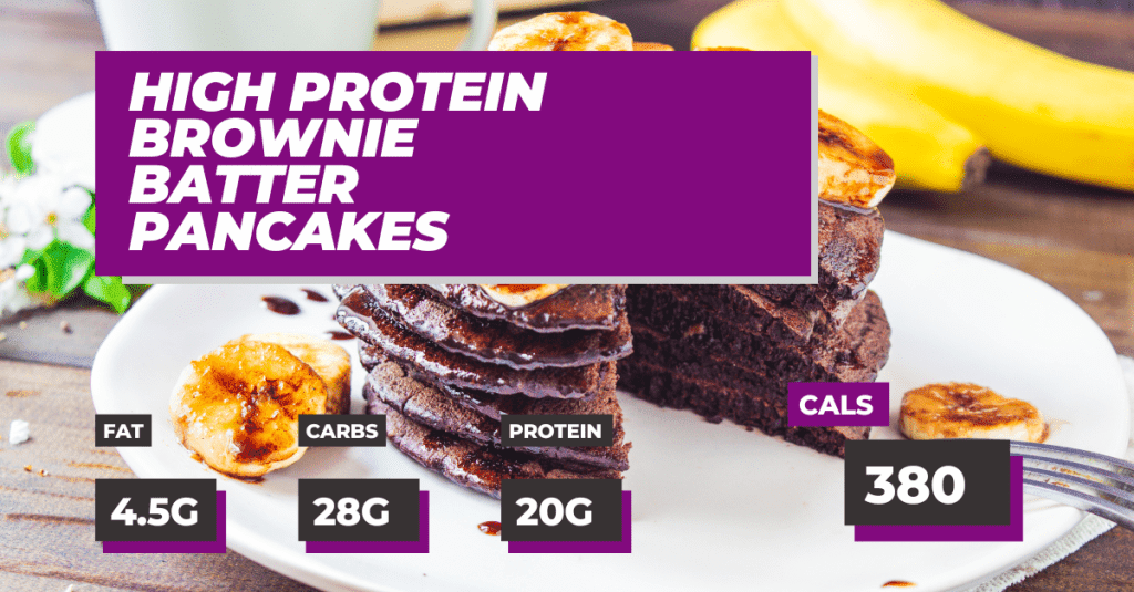 High Protein Brownie Batter Pancakes Recipe: 380 Calories Per Portion, 4.5g Fat, 28g Carbs and 20g Protein