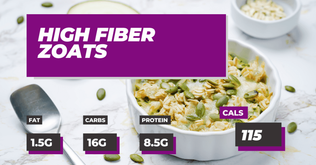 Bowl of High Fiber Zoats, Fat: 1.5g, Carbs: 16g, Protein: 8.5g, Calories 115