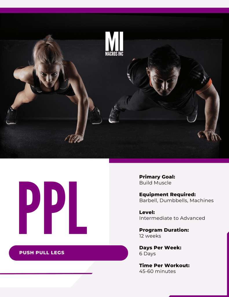 6 Day Push Pull Legs PPL Workout Plan Macros Inc