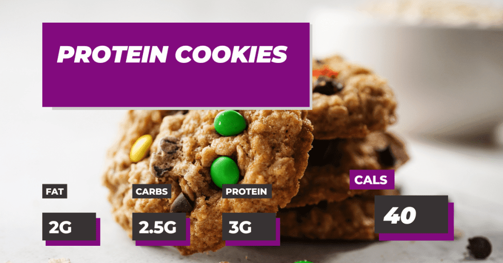 Protein Cookies Recipe: 40 calories per cookie, 2g fat, 2.5g carbs and 3g protein