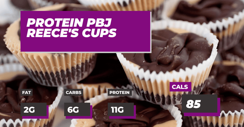 Protein PBJ Reece's Cups - 2g fat, 6g carbs and 11g protein.  85 calories per serving