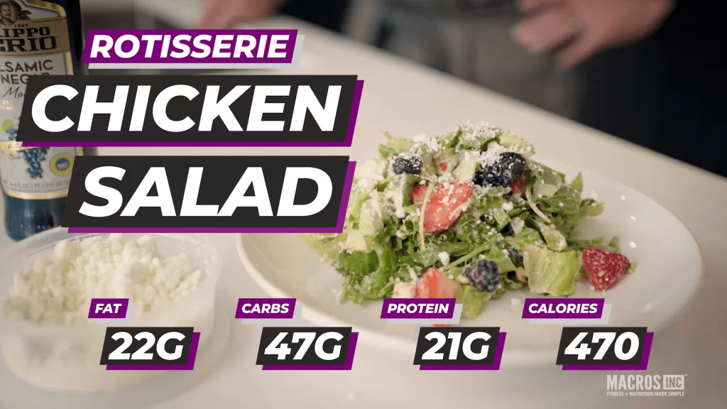 Rotisserie Chicken Salad, Fat: 22g, Carbs: 47g, Protein: 21g, Calories 470