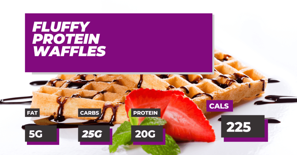 Fluffy Protein Waffles, Fat: 5g, Carbs: 25g, Protein: 20g, Calories 225