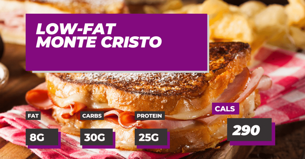 Low-Fat Monte Cristo Sandwich, Fat: 8g, Carbs: 20g, Protein: 25g, 290 Calories