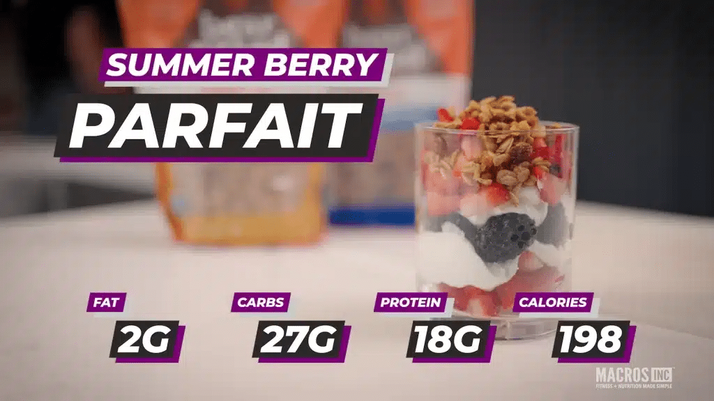 Summer Berry Parfait Recipe - 2g Fat, 27g Carbs, 18g Protein and 198 calories