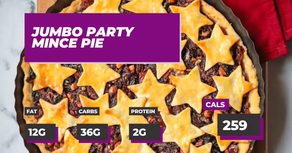 Jumbo Party Mince Pie, 259 calories, 12g Fat, 36g Carbs, 2g Protein