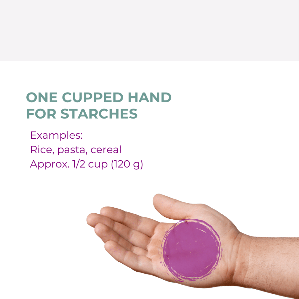 a cupped hand showing to use a cupped hand portion for starches