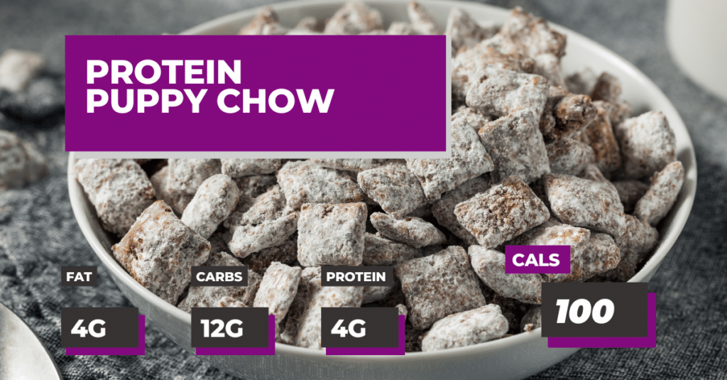Protein Puppy Chow Recipe: 100 calories per serving, 4g protein, 12g carbs and 4g fat