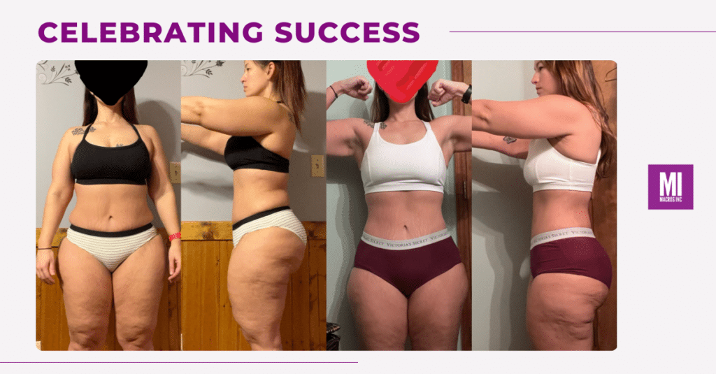 Celebrating Success: Before and After Photos showing Jenna's weight-loss journey and transformation