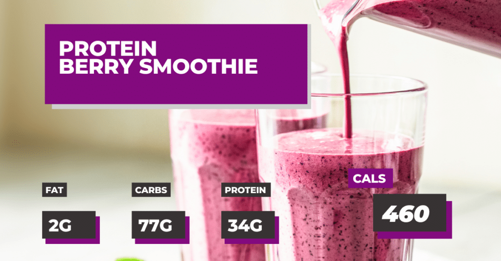 Protein Berry Smoothie: 460 Calories, 34g Protein, 77g Carbs and 2g Fat