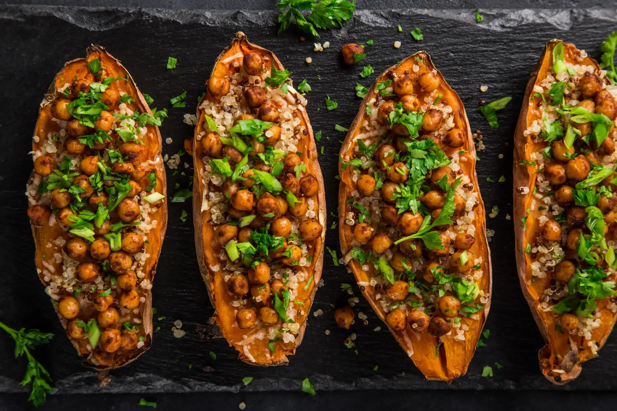 Chickpea Stuffed Sweet Potatoes - Macros Inc