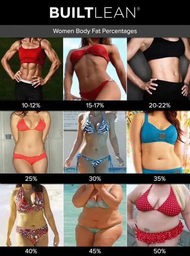 Rough visual approximations for body fat percentages of women.