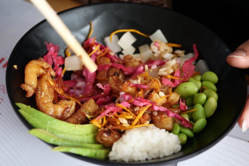 Garlic Shrimp & Edamame Brown Rice Bowl